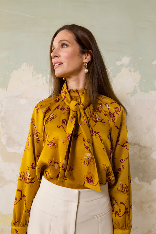 Blouse Col Cravate en soie - Jaune