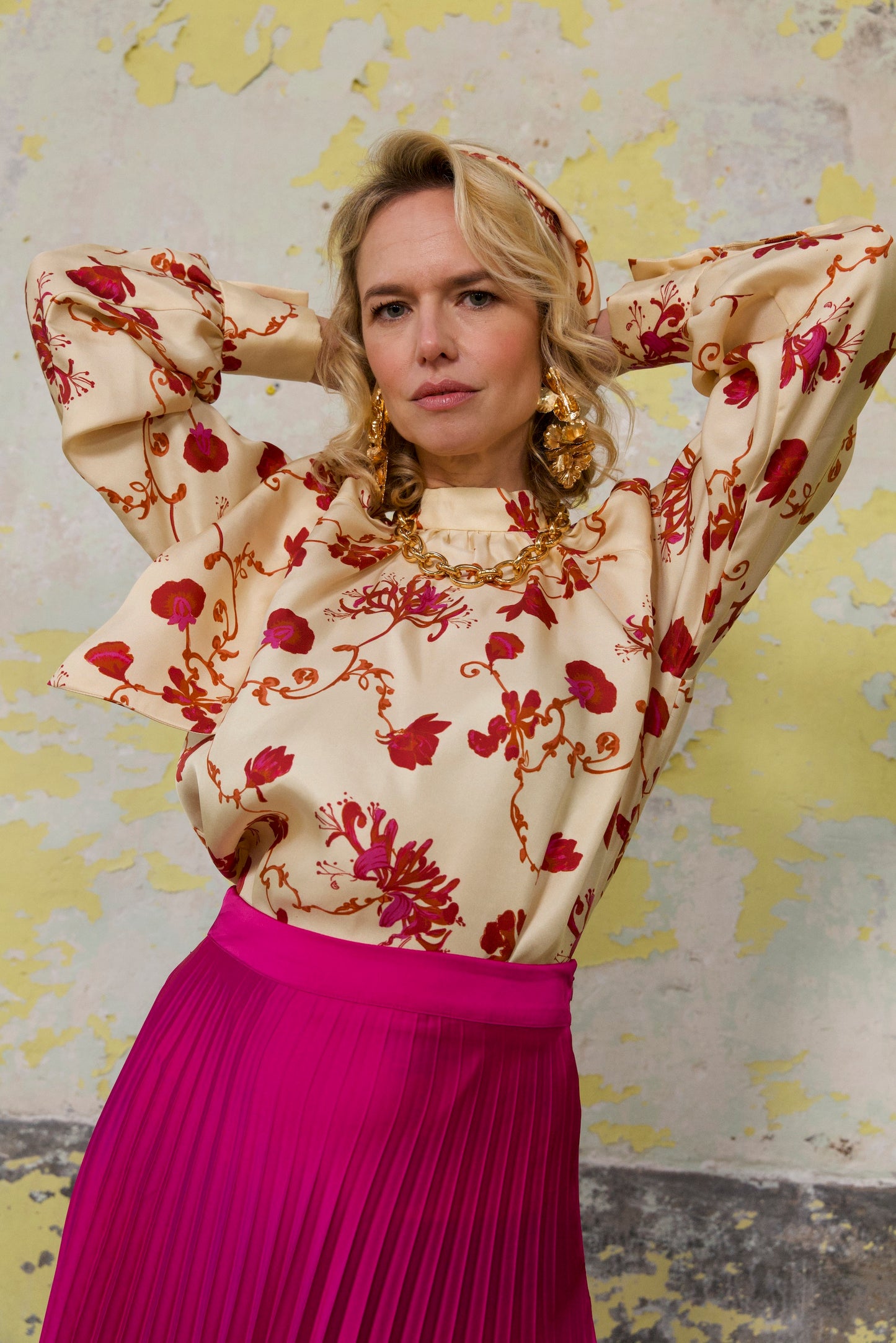 Blouse Col Cravate en soie - Rose