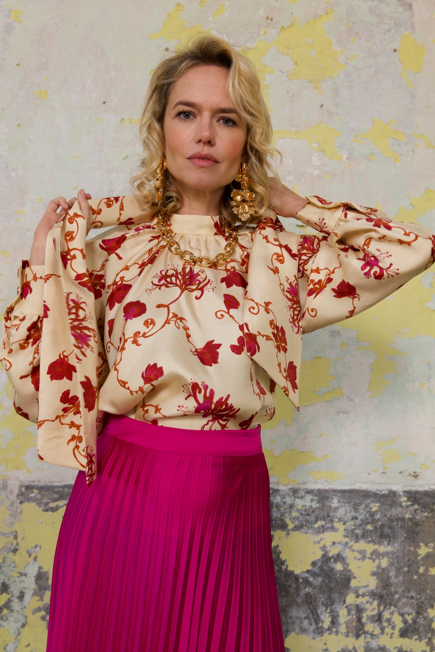 Blouse Col Cravate en soie - Rose