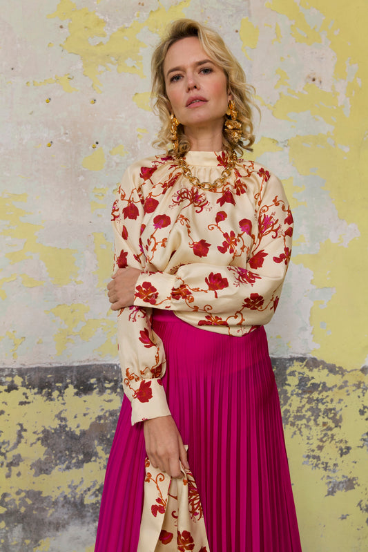 Blouse Col Cravate en soie - Rose