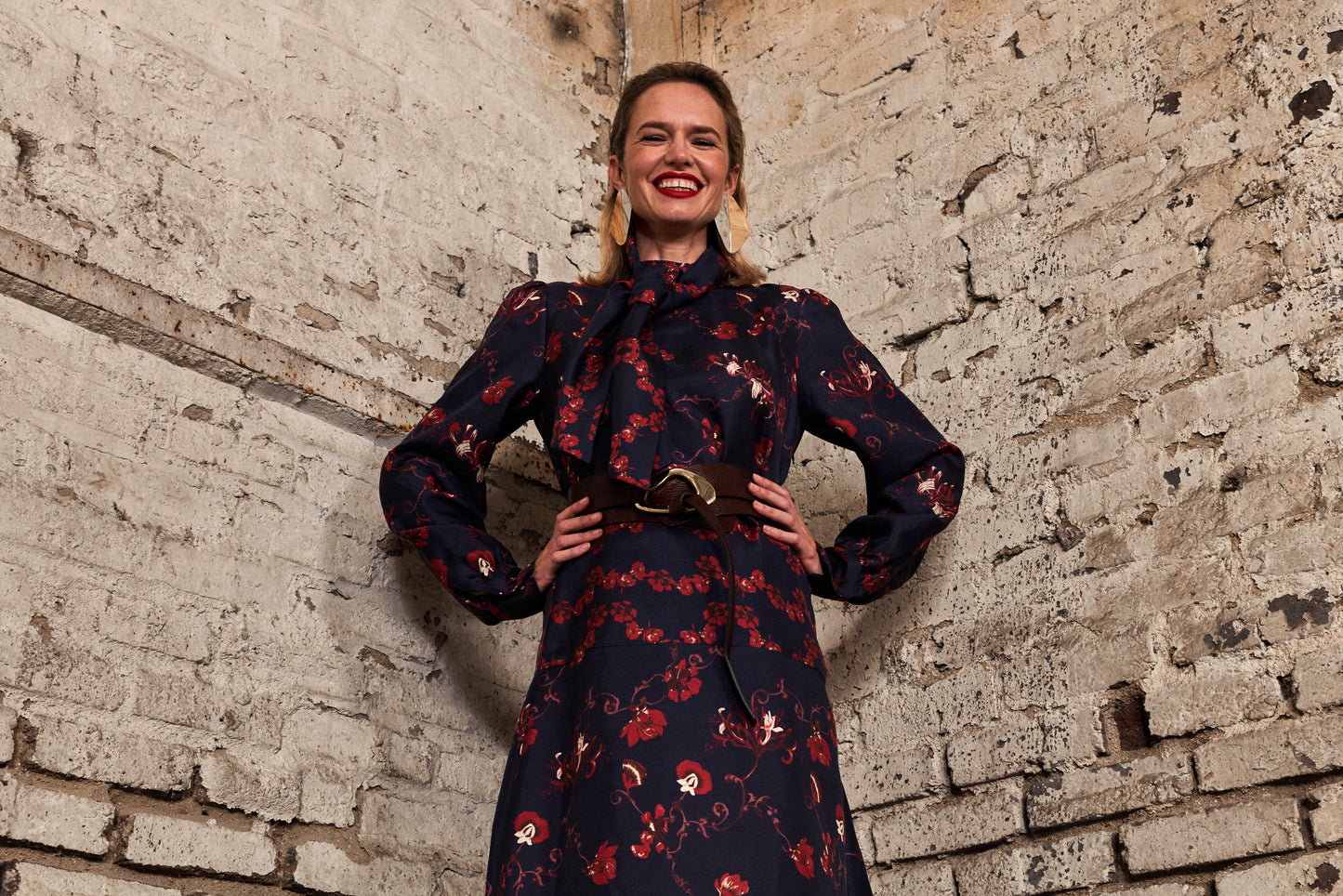 Robe Col Cravate en soie - Bleue