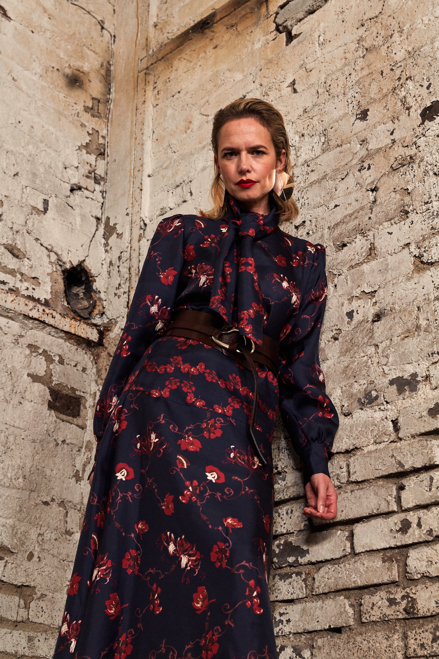 Robe Col Cravate en soie - Bleue