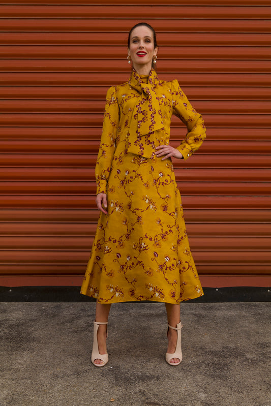 Robe Col Cravate en soie - Jaune